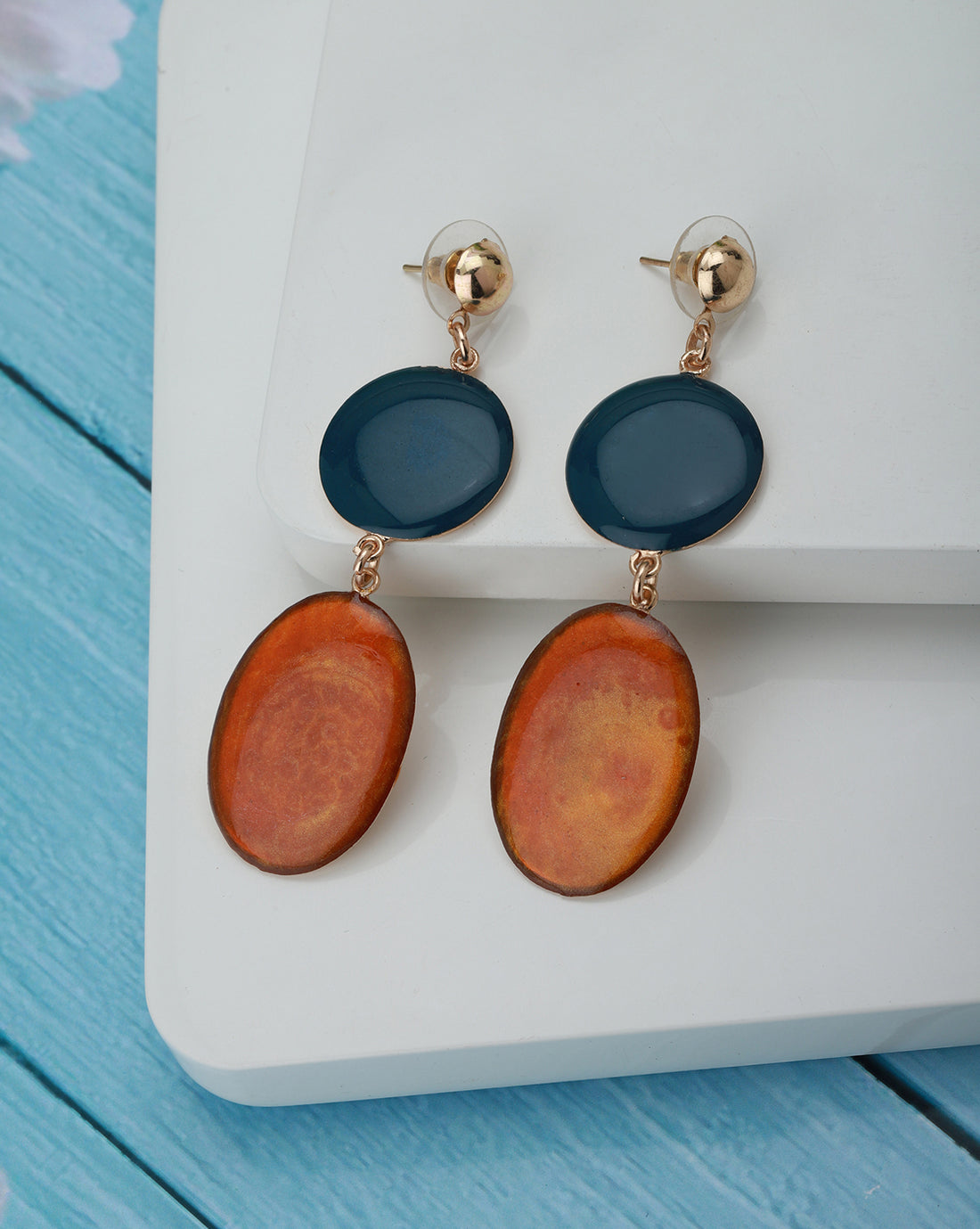 Carlton London Gold Plated Enamel With Glass Beads Circular Drop Earring For Women