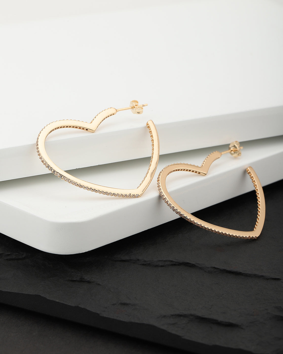 Carlton London Rose Gold Plated Heart Cz Hoop Earring For Women