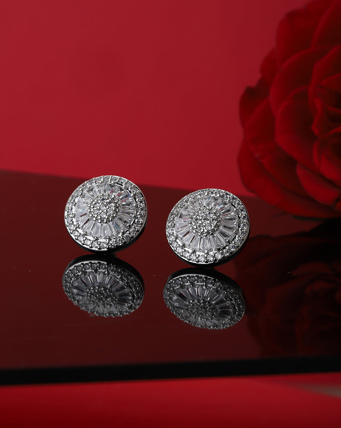 Carlton London Rhodium Plated Cz Oversized Stud Earring For Women