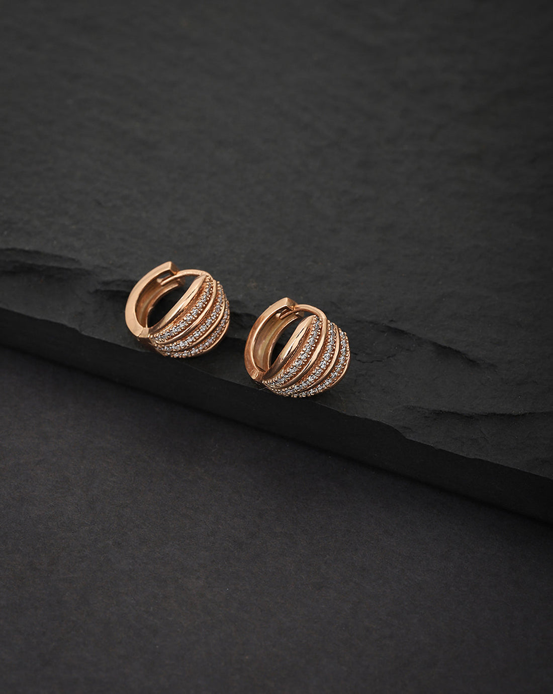 Carlton London Rose Gold Plated Cz Contemporary Hoop Earring For Women