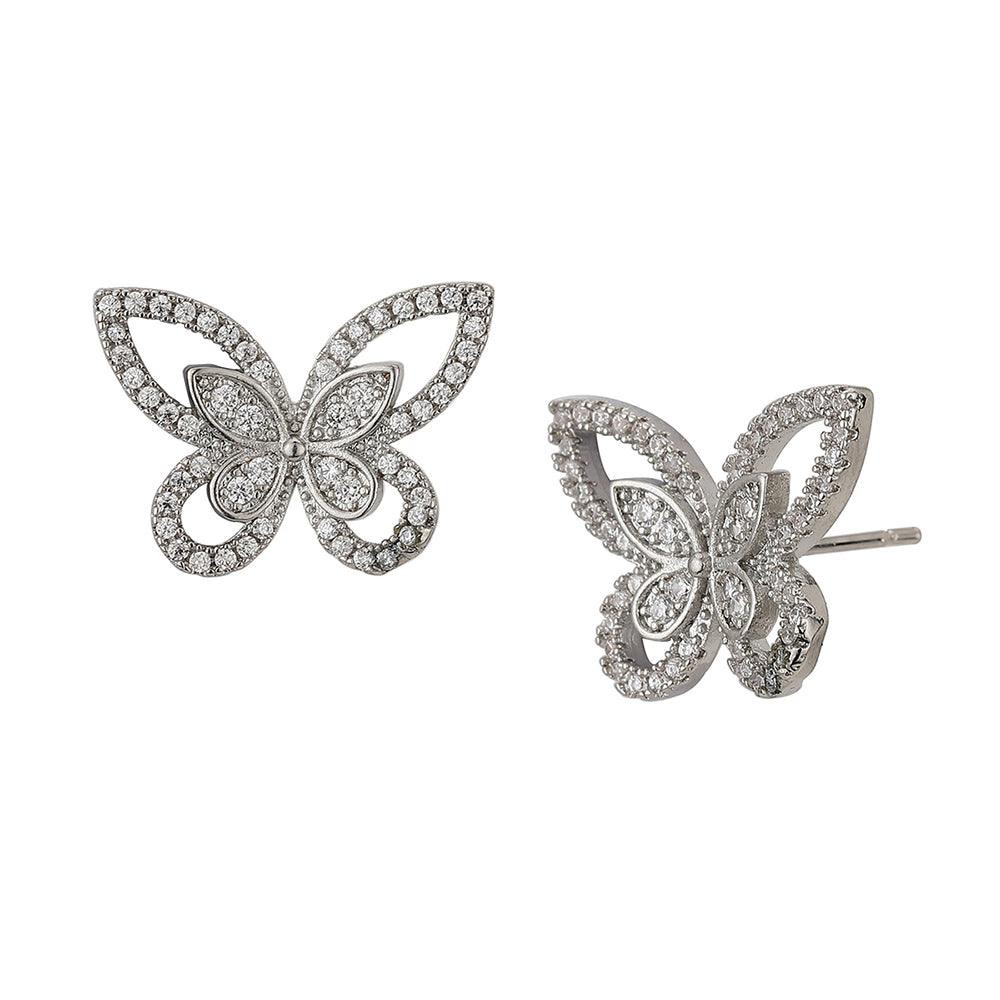 Carlton London Silver-Toned Butterfly Shaped Studs Earrings Fje3338