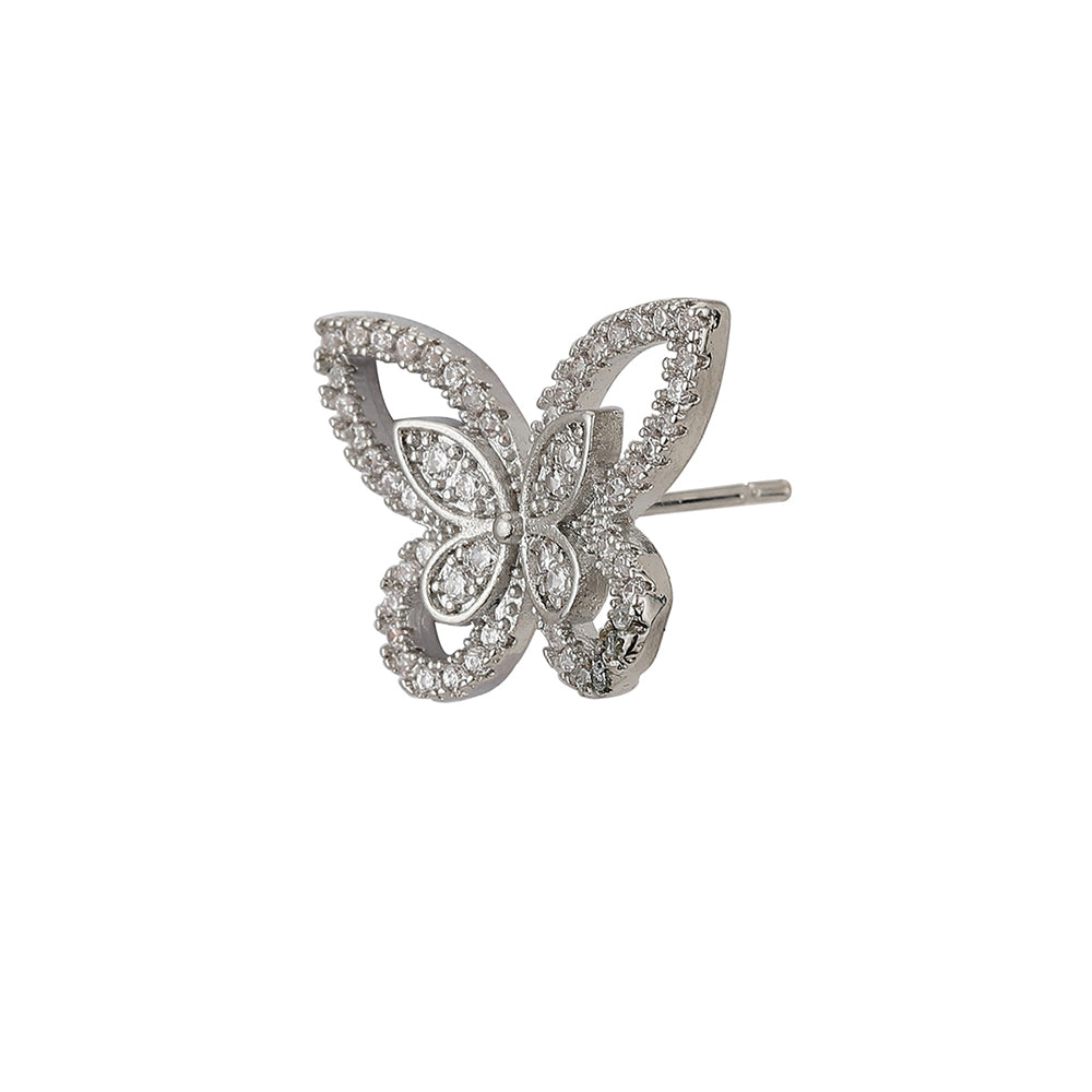 Carlton London Silver-Toned Butterfly Shaped Studs Earrings Fje3338