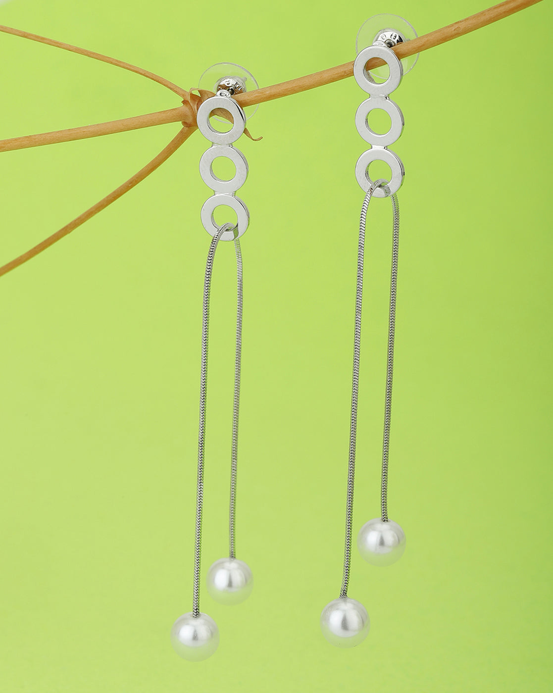 Carlton London Rhodium Plated Drop Earring With Dangling Pearl For Women