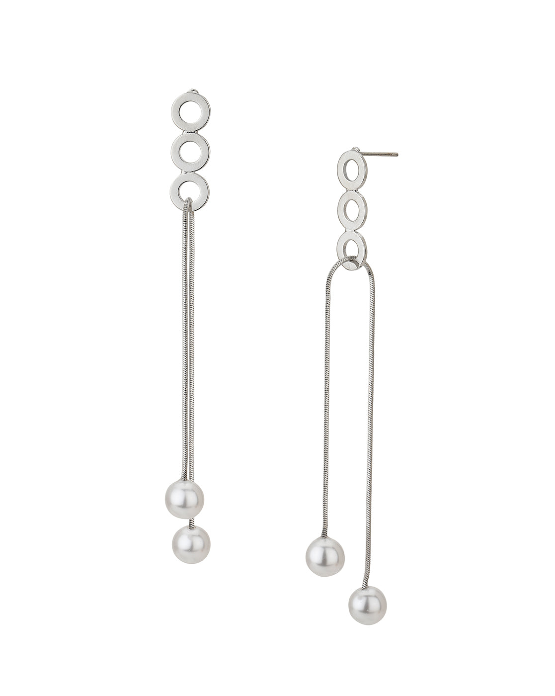 Carlton London Rhodium Plated Drop Earring With Dangling Pearl For Women