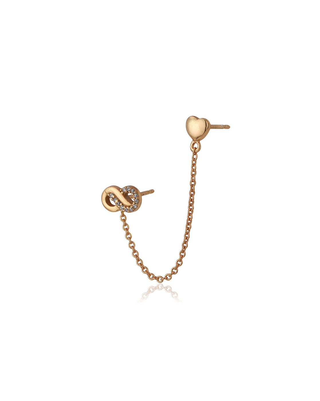 Carlton London Rose Gold Plated Cz Heart With Infinity Stud Chain Earring For Women