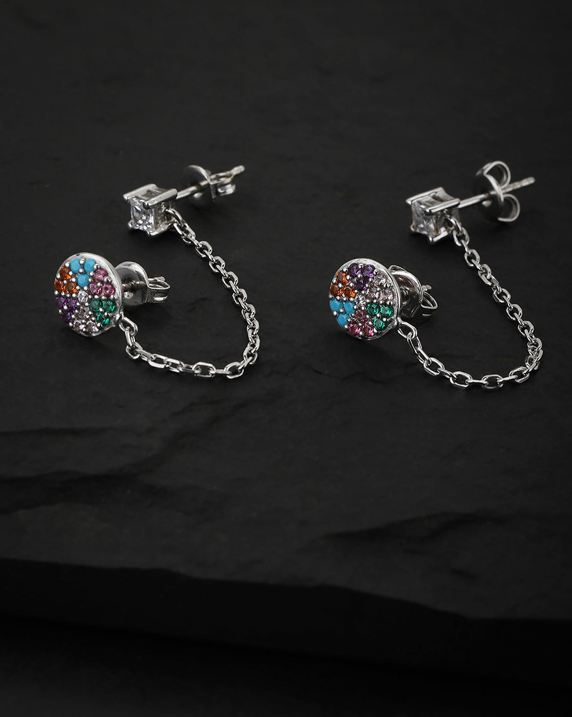 Carlton London Rhodium Plated Multicolored Cz Ear Cuff Earring For Women