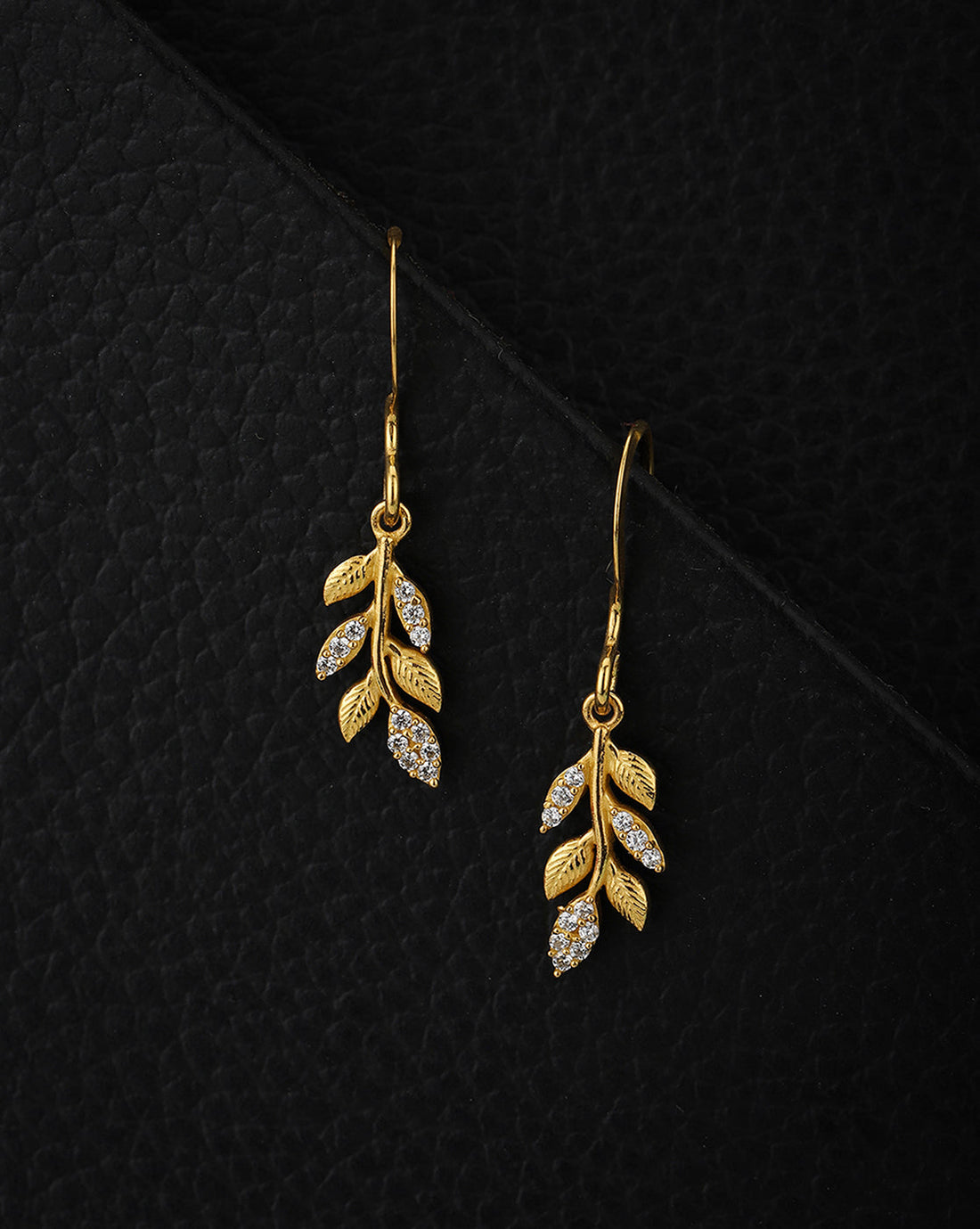 Carlton London Gold Plated Cz Leaf Drop Earring For Women