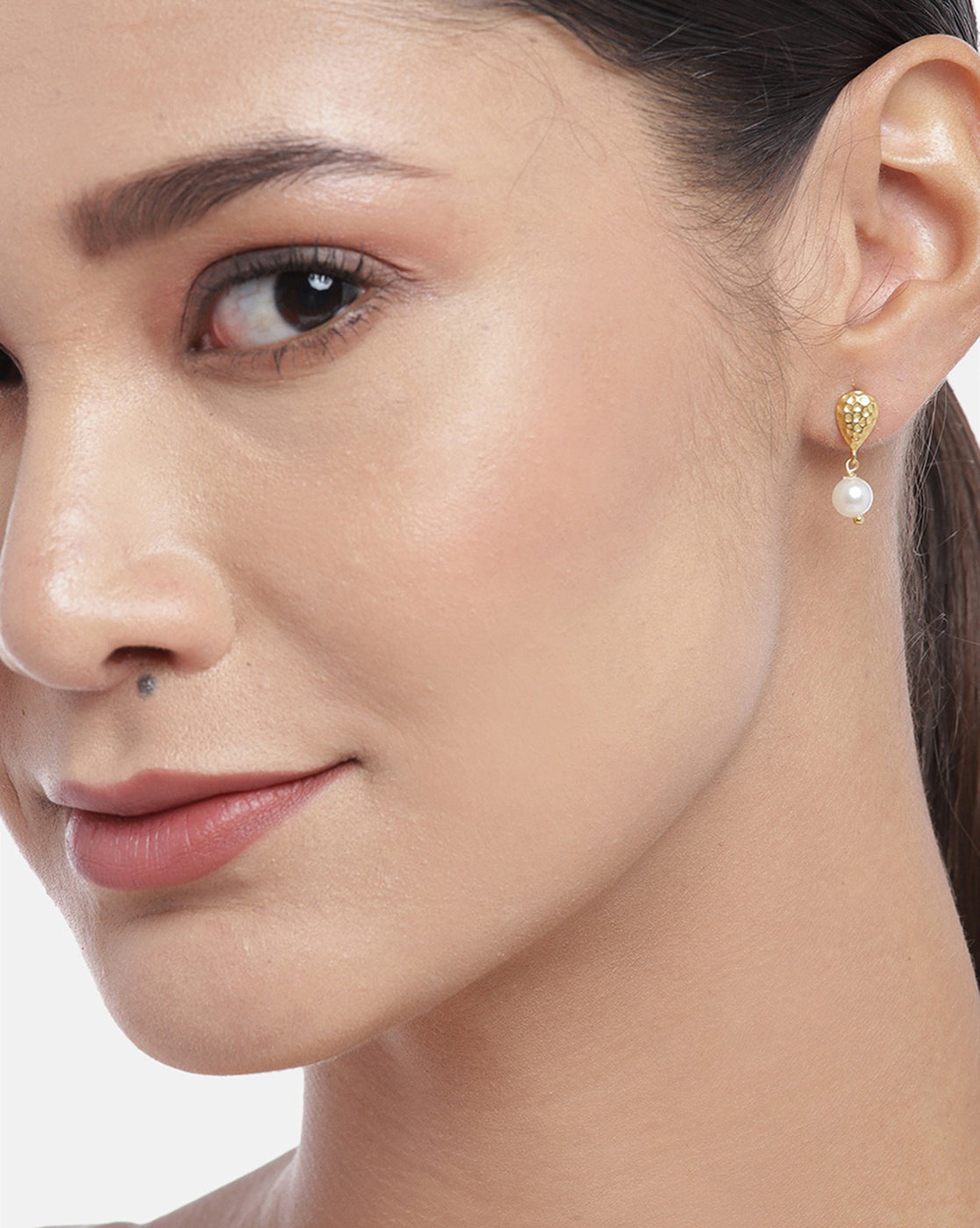 Carlton London Gold Plated Contemporary Drop Earring With Dangling Pearl For Women