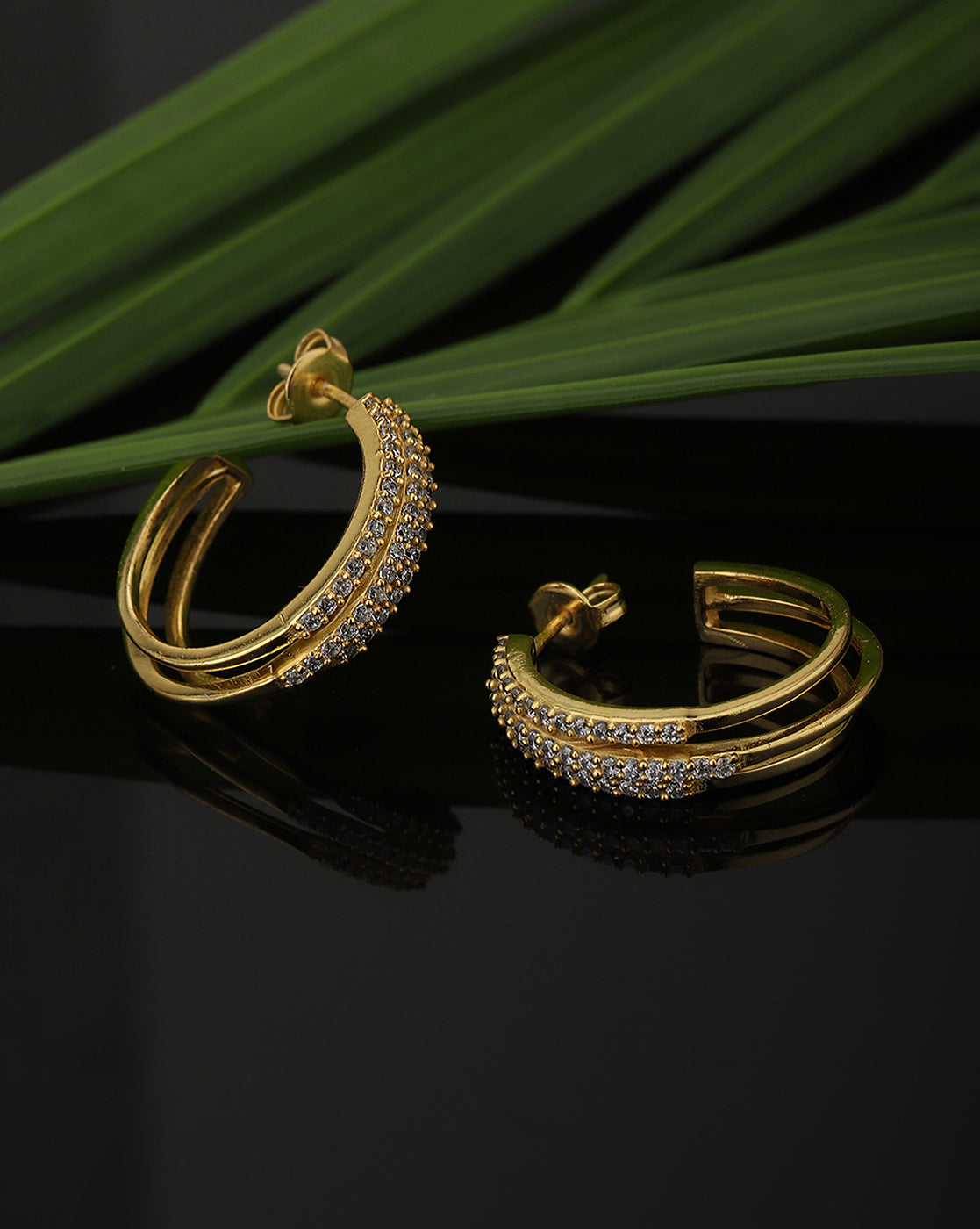 Carlton London Gold Plated Cz Circular Half Hoop Earring For Women