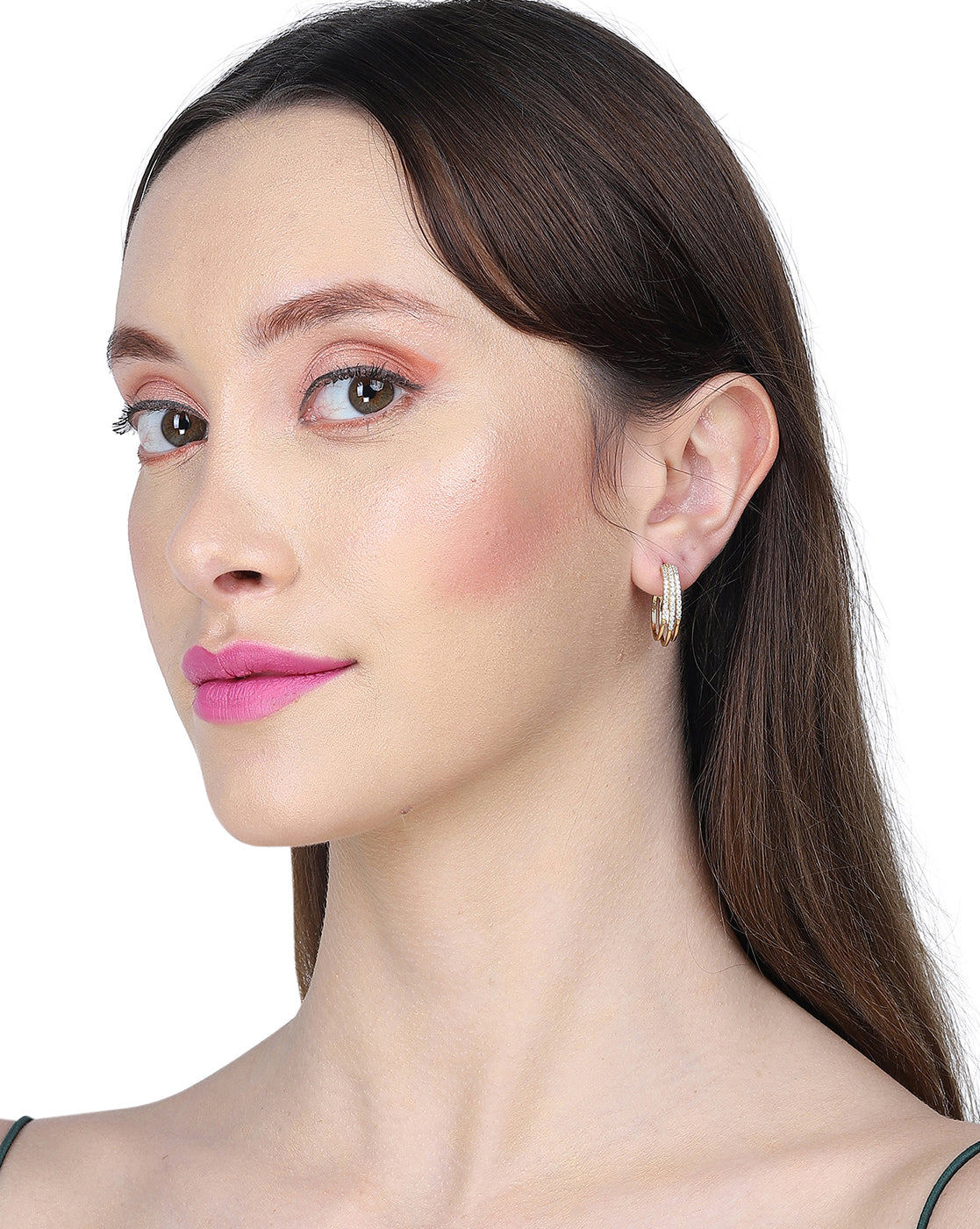 Carlton London Gold Plated Cz Circular Half Hoop Earring For Women