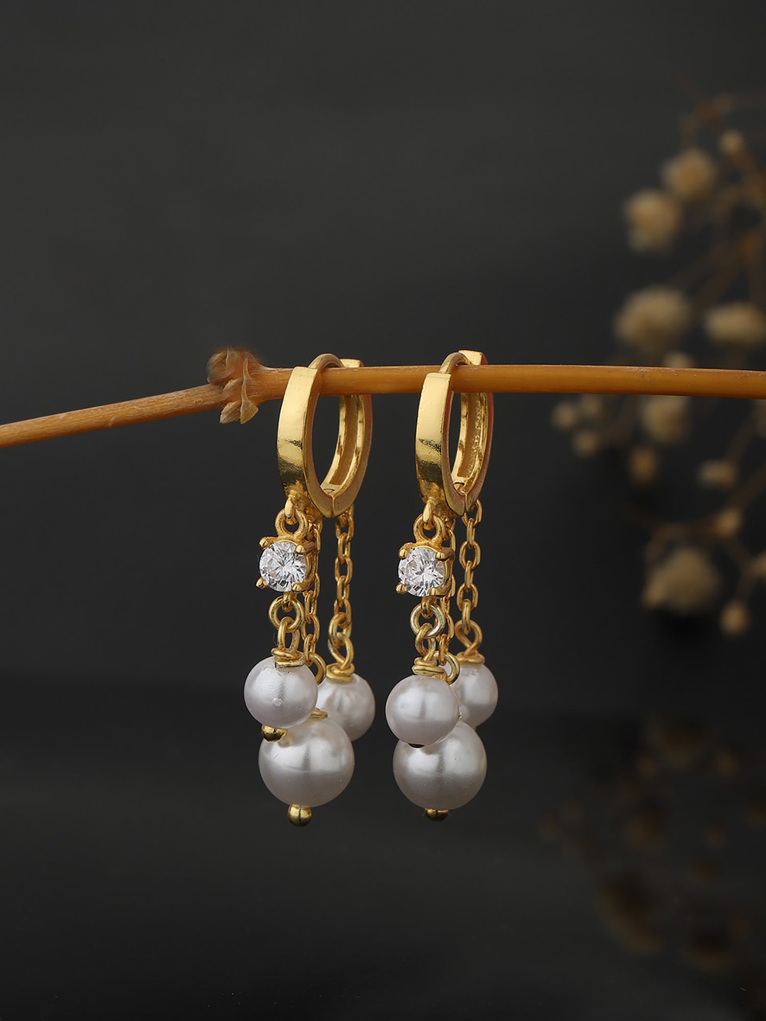 Gold-Toned & White Circular Hoop Earring