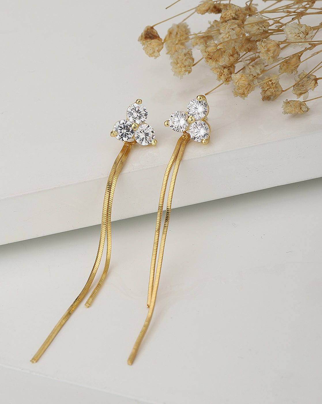 Carlton London Gold Plated Cz Floral Drop Earring For Women
