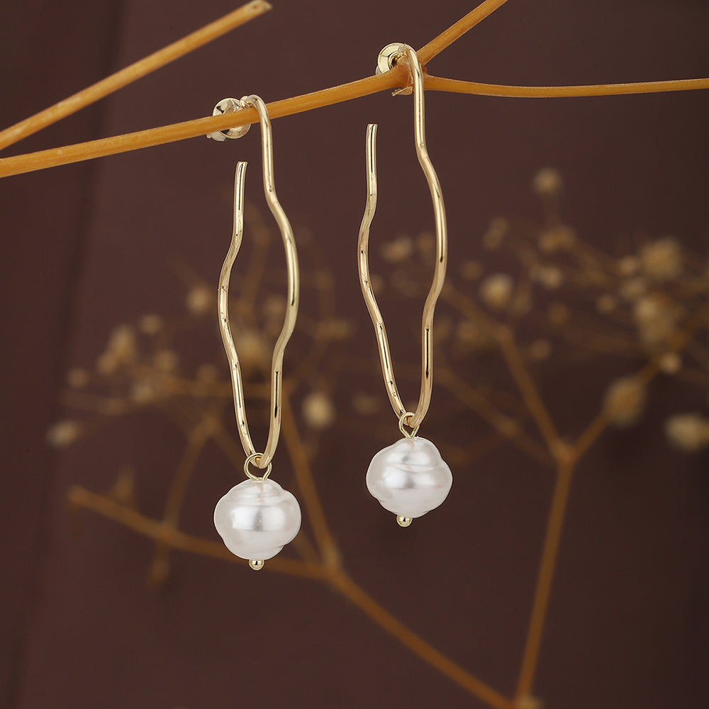 Carlton London Rose Gold & White Contemporary Drop Earrings Fje3853