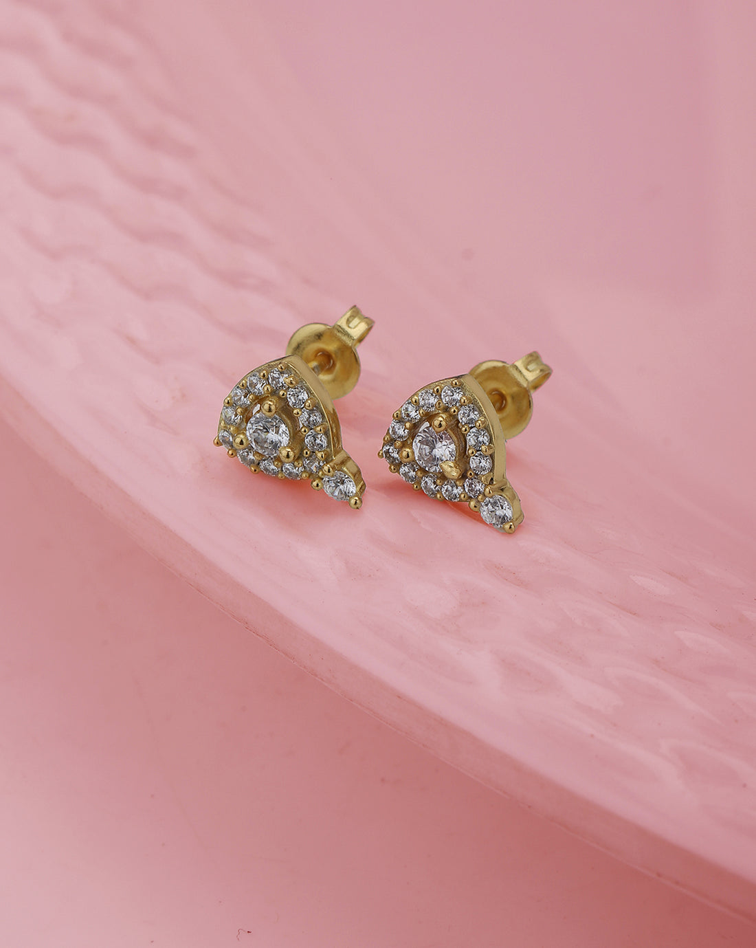 Carlton London Gold Plated Cz Studded Contemporary Stud Earrings For Women