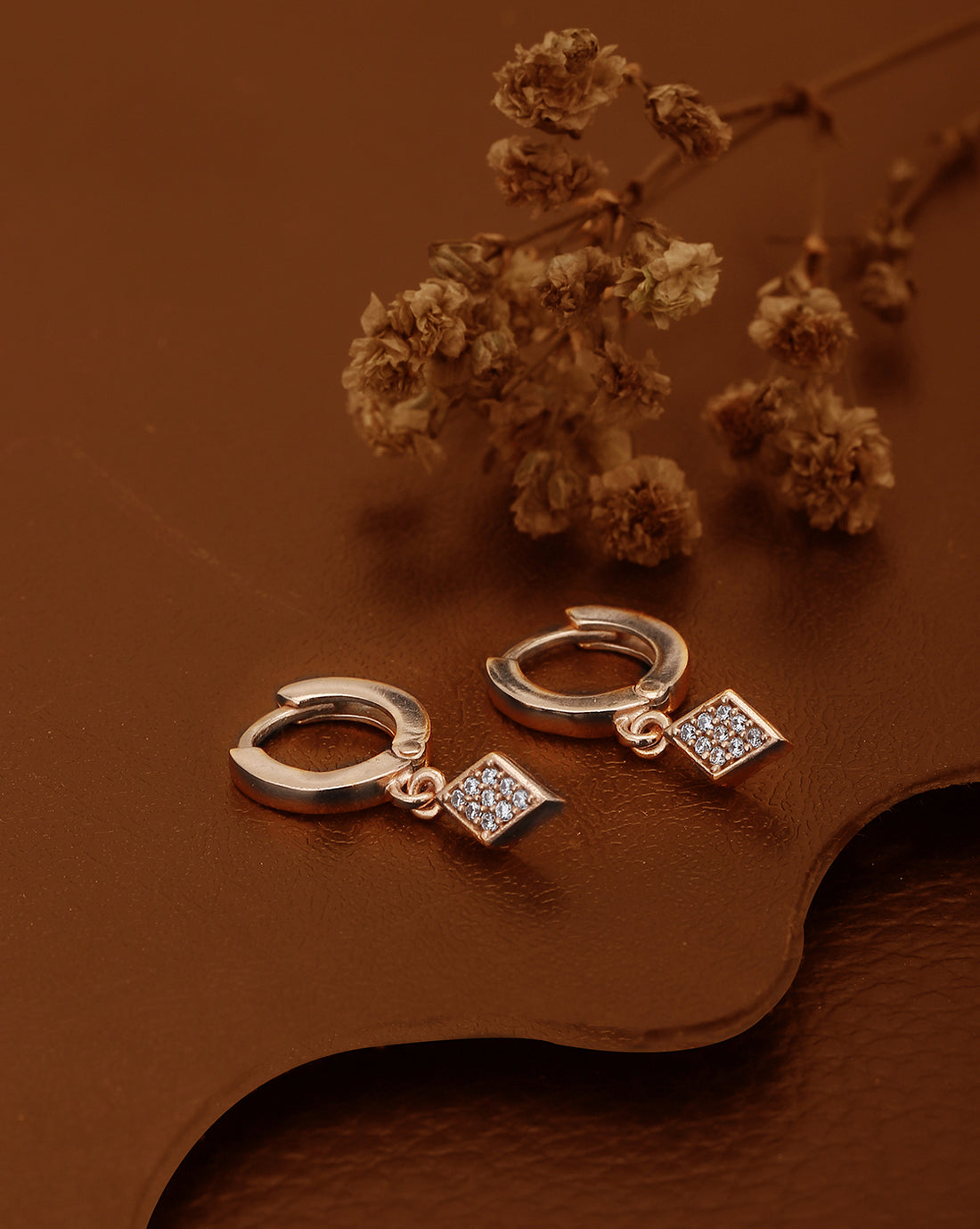 Carlton London Rose Gold Plated Cz Studded Hoop Earrings For Women