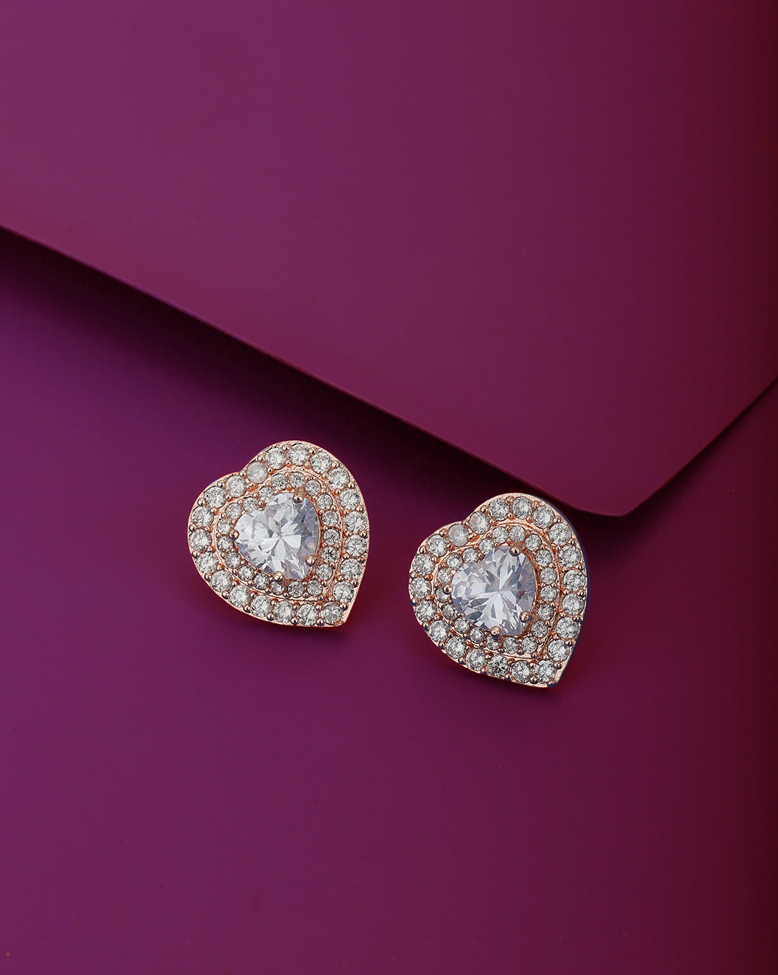 Carlton London Rose Gold Plated Cz Heart Stud Earring For Women