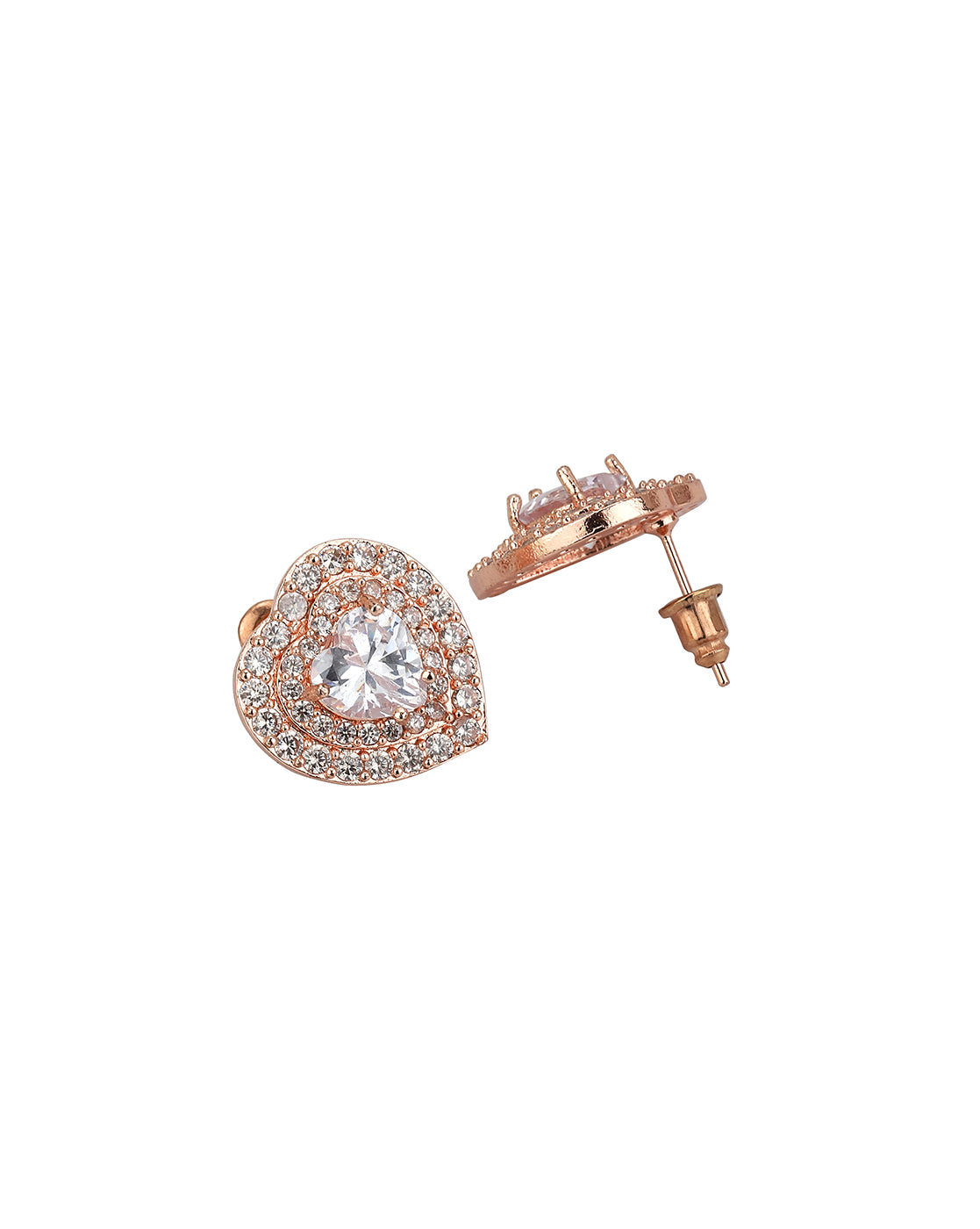 Carlton London Rose Gold Plated Cz Heart Stud Earring For Women
