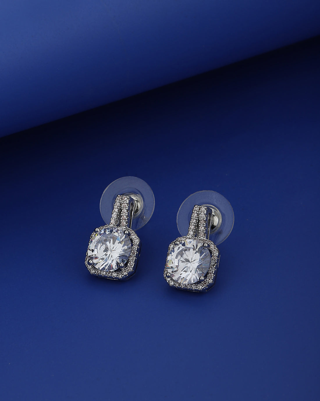 Carlton London Rhodium Plated Cz Stud Earring For Women