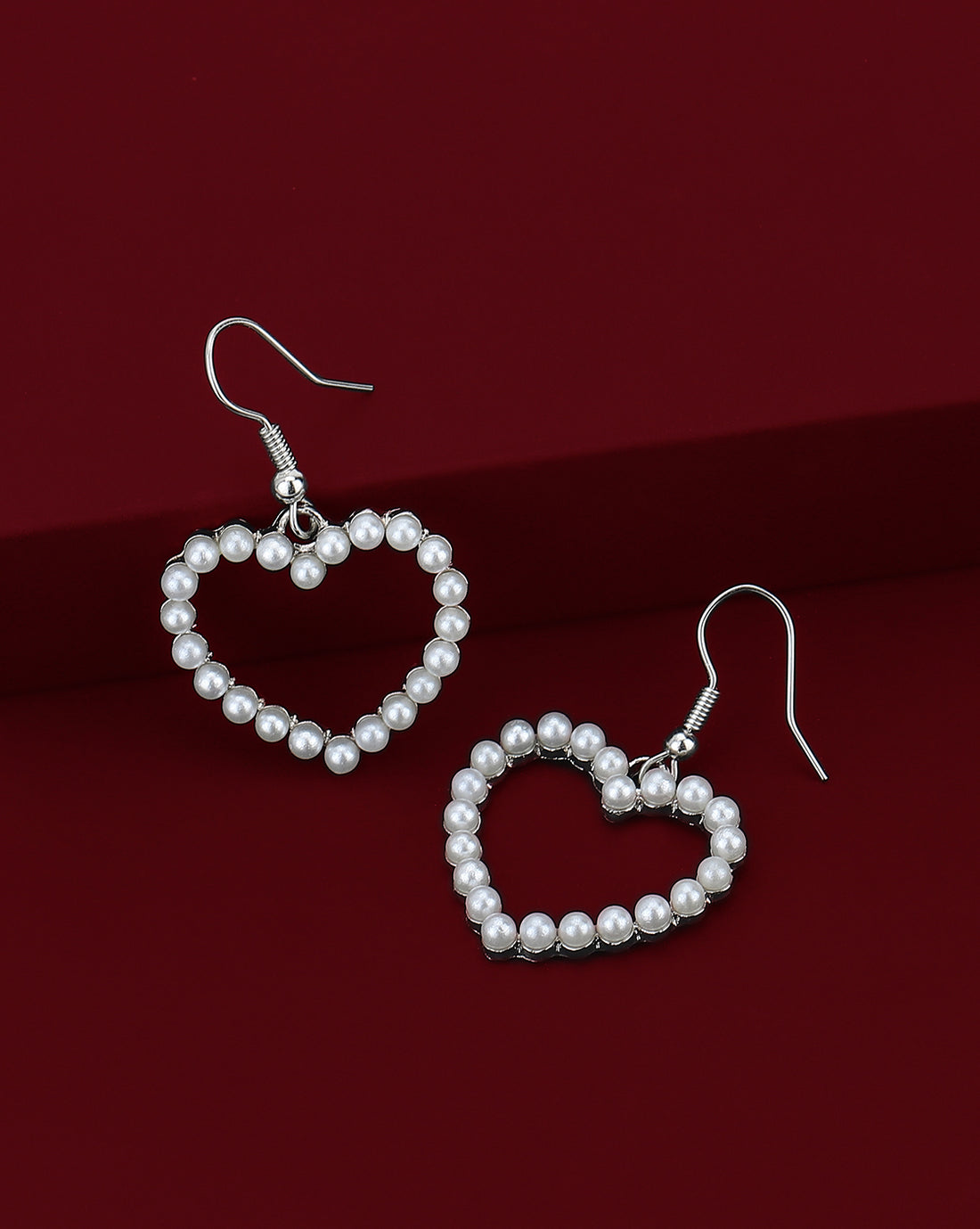 Carlton London Rhodium Plated Pearl Heart Drop Earring For Women
