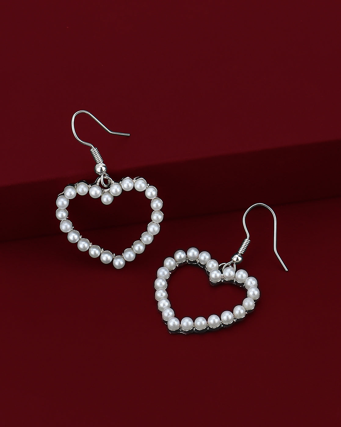Carlton London Rhodium Plated Pearl Heart Drop Earring For Women