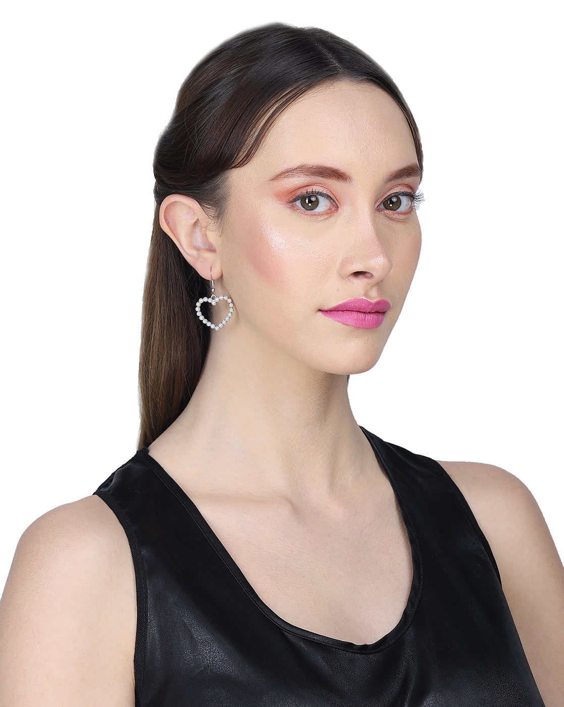 Carlton London Rhodium Plated Pearl Heart Drop Earring For Women
