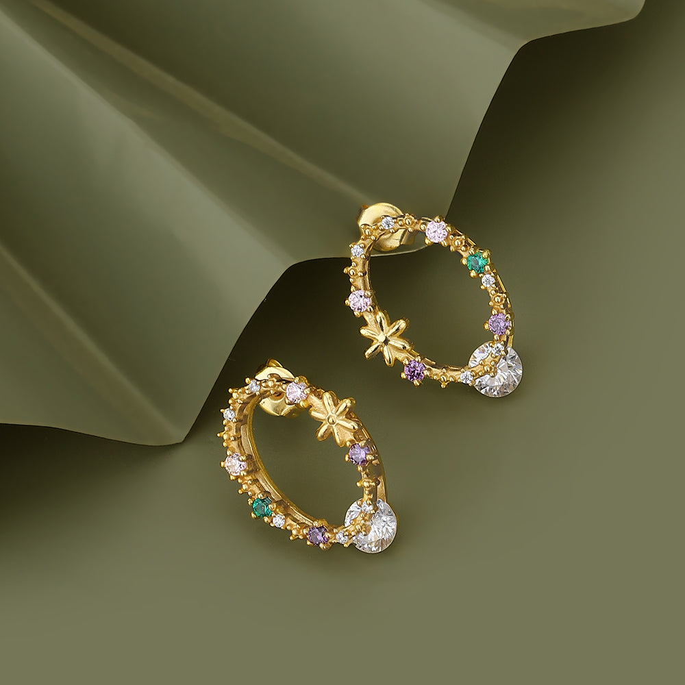 Carlton London Gold-Plated Cz Studded Oval Shaped Stud Earrings