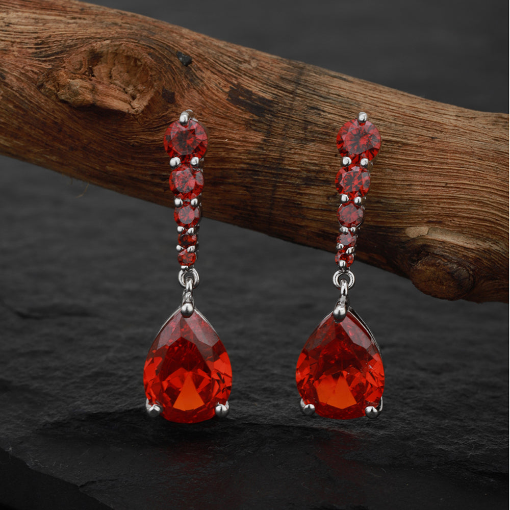 Carlton London Silver & Red Toned Cz Studded Drop Earring For Women