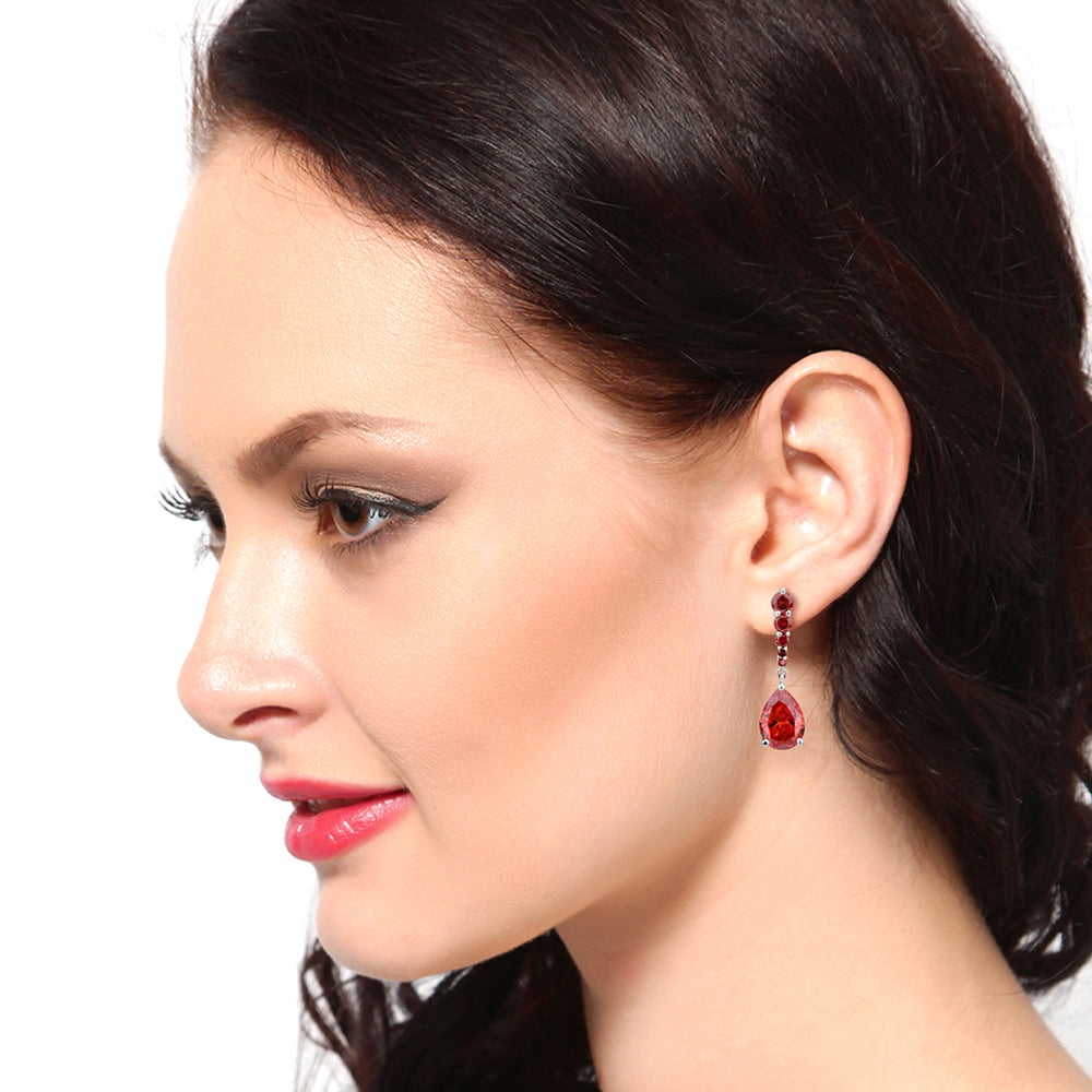 Carlton London Silver & Red Toned Cz Studded Drop Earring For Women