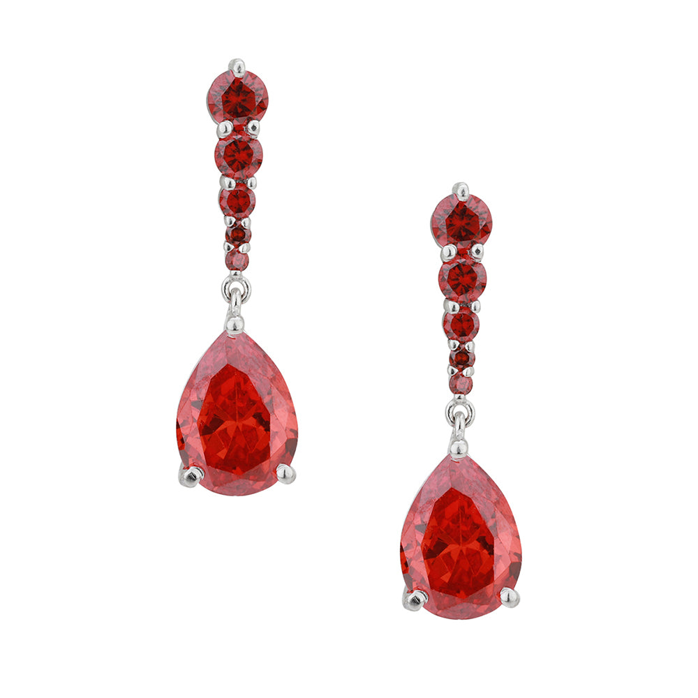 Carlton London Silver & Red Toned Cz Studded Drop Earring For Women