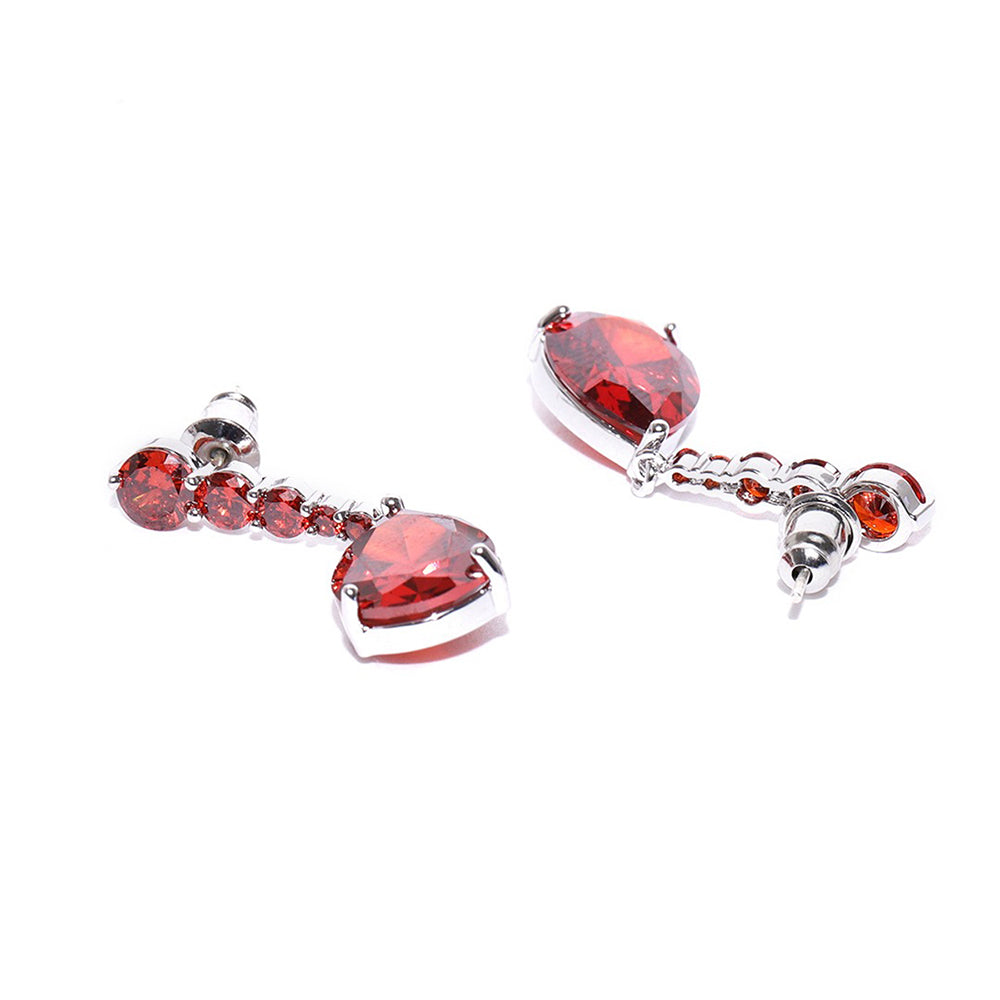 Carlton London Silver & Red Toned Cz Studded Drop Earring For Women