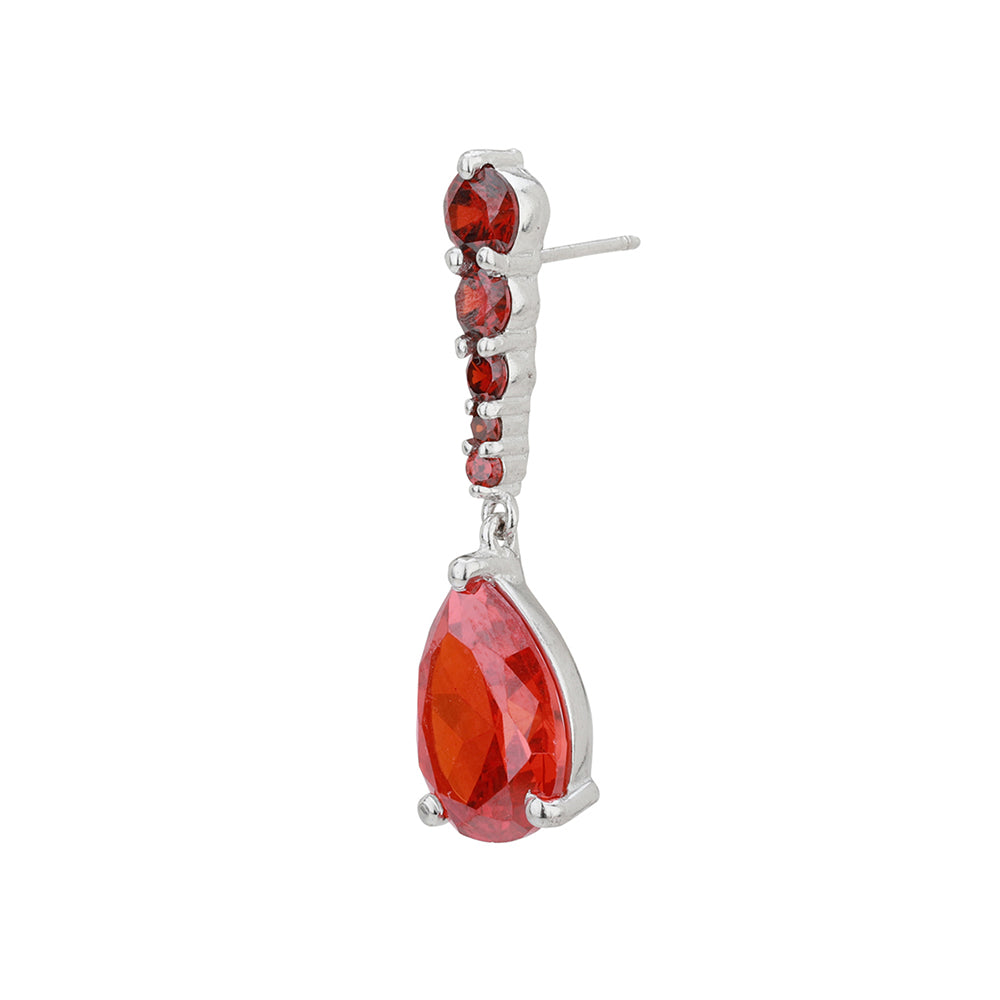 Carlton London Silver & Red Toned Cz Studded Drop Earring For Women