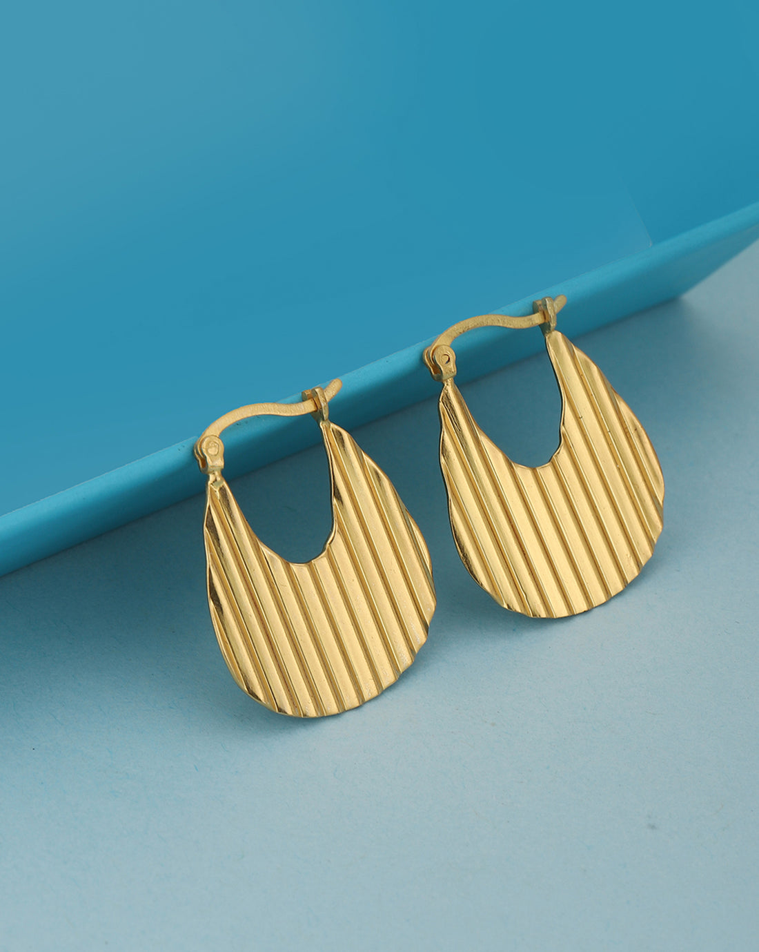 Carlton London 18Kt Gold Plated Fancy Textured Hoop Earrings