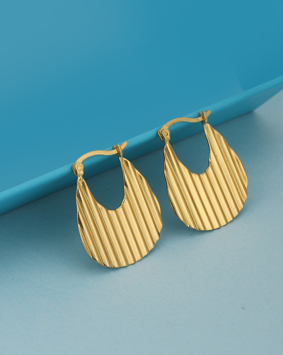 Carlton London 18Kt Gold Plated Fancy Textured Hoop Earrings
