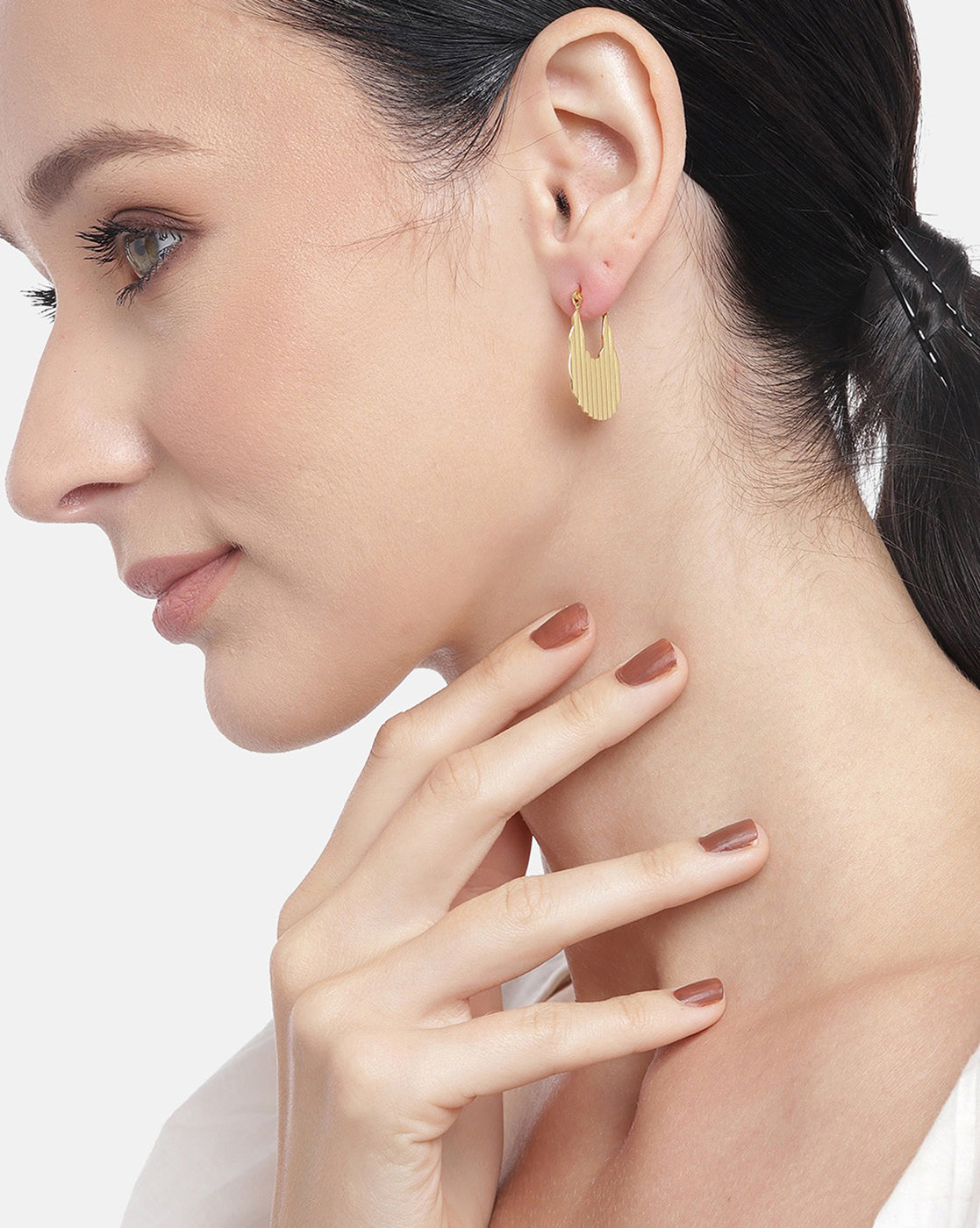 Carlton London 18Kt Gold Plated Fancy Textured Hoop Earrings