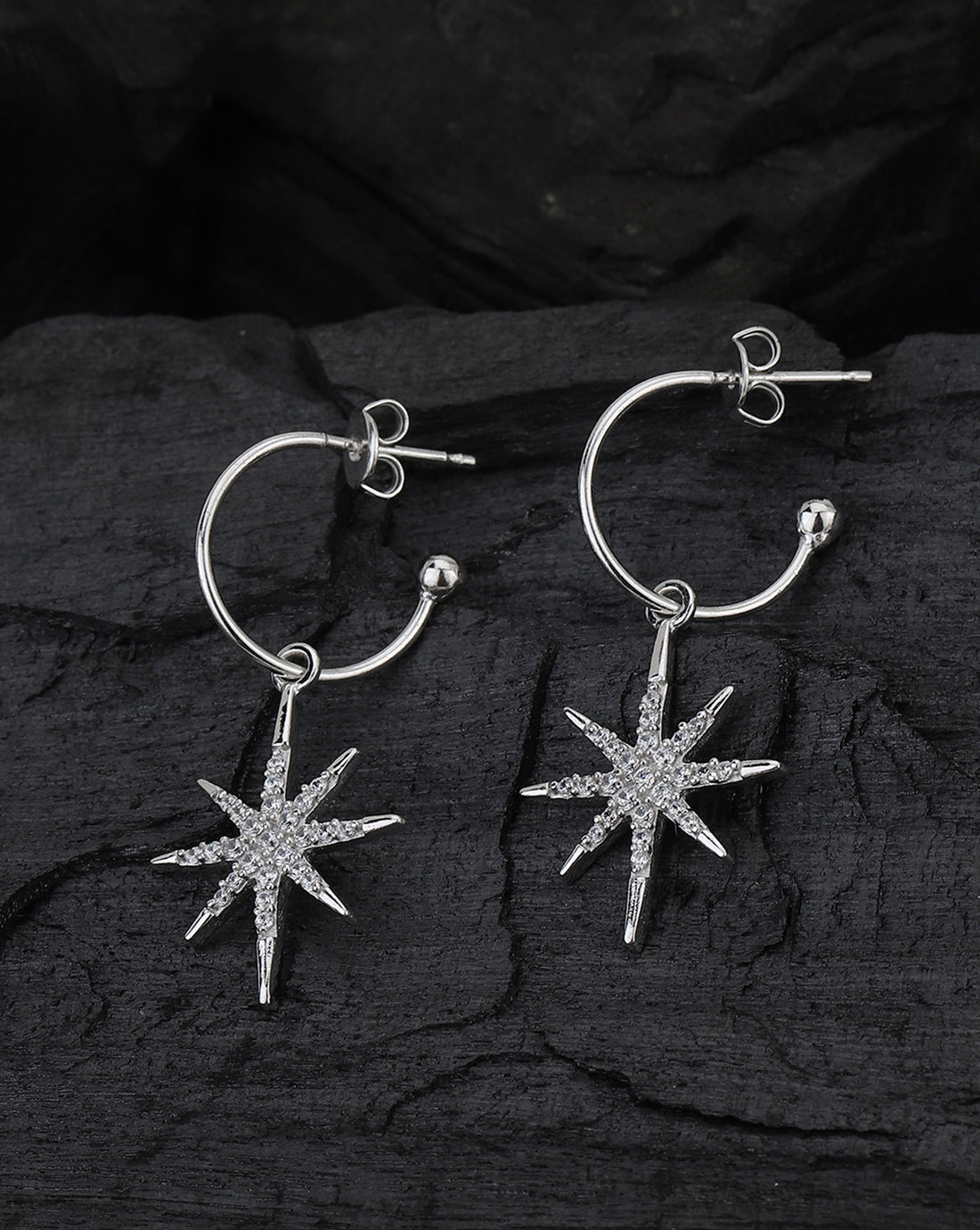 Carlton London Rhodium Plated Starburst Drop Earrings