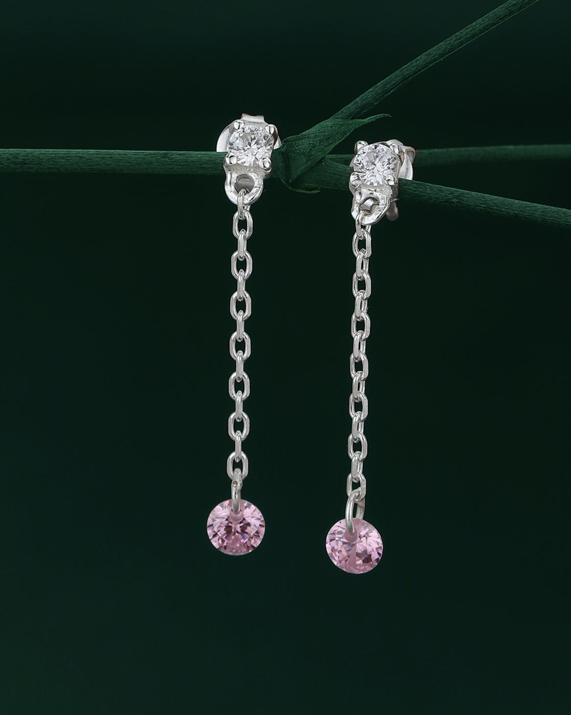 Carlton London Rhodium Plated Drop Earrings Dangling Cz