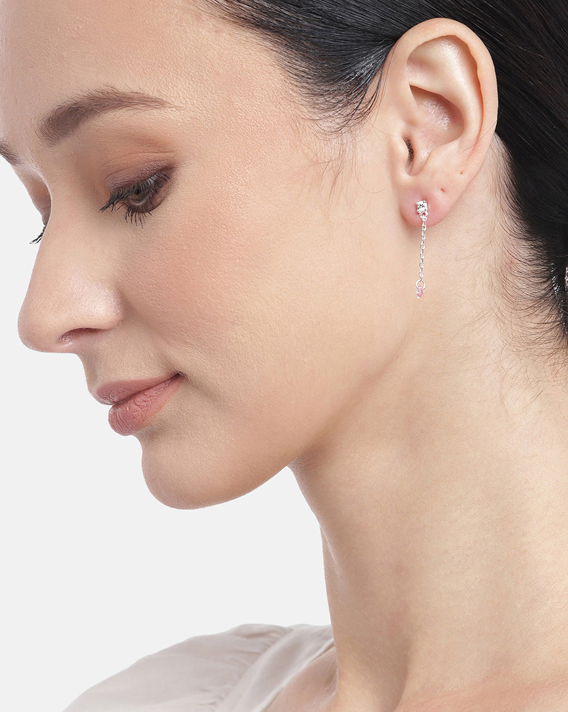 Carlton London Rhodium Plated Drop Earrings Dangling Cz