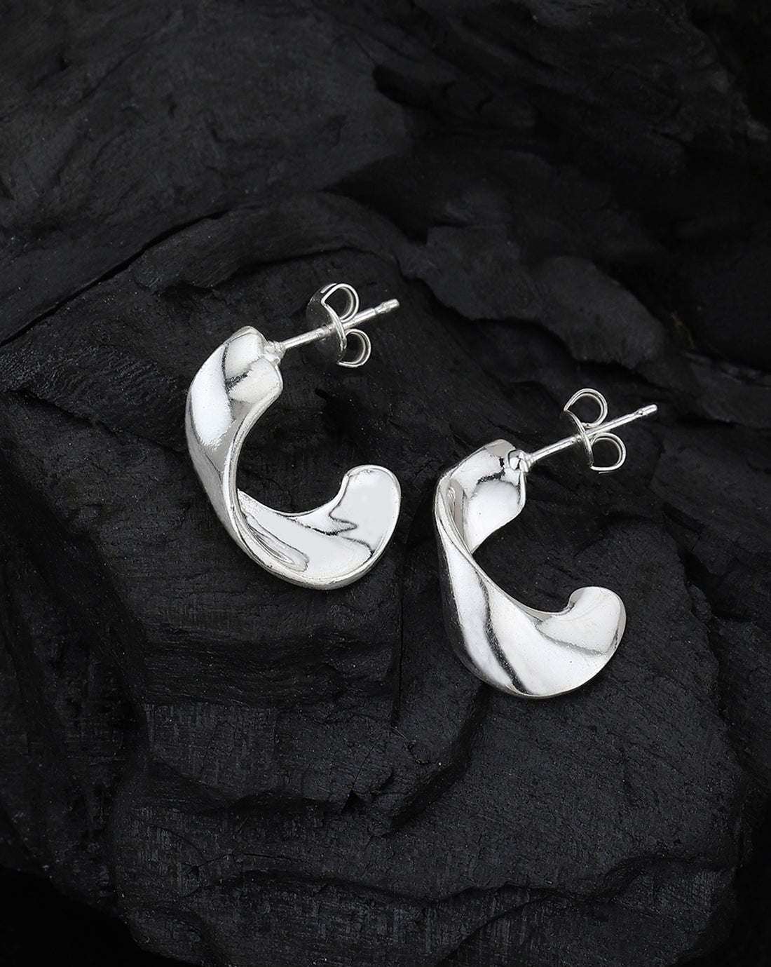 Carlton London Rhodium Plated Fancy Hoop Earrings