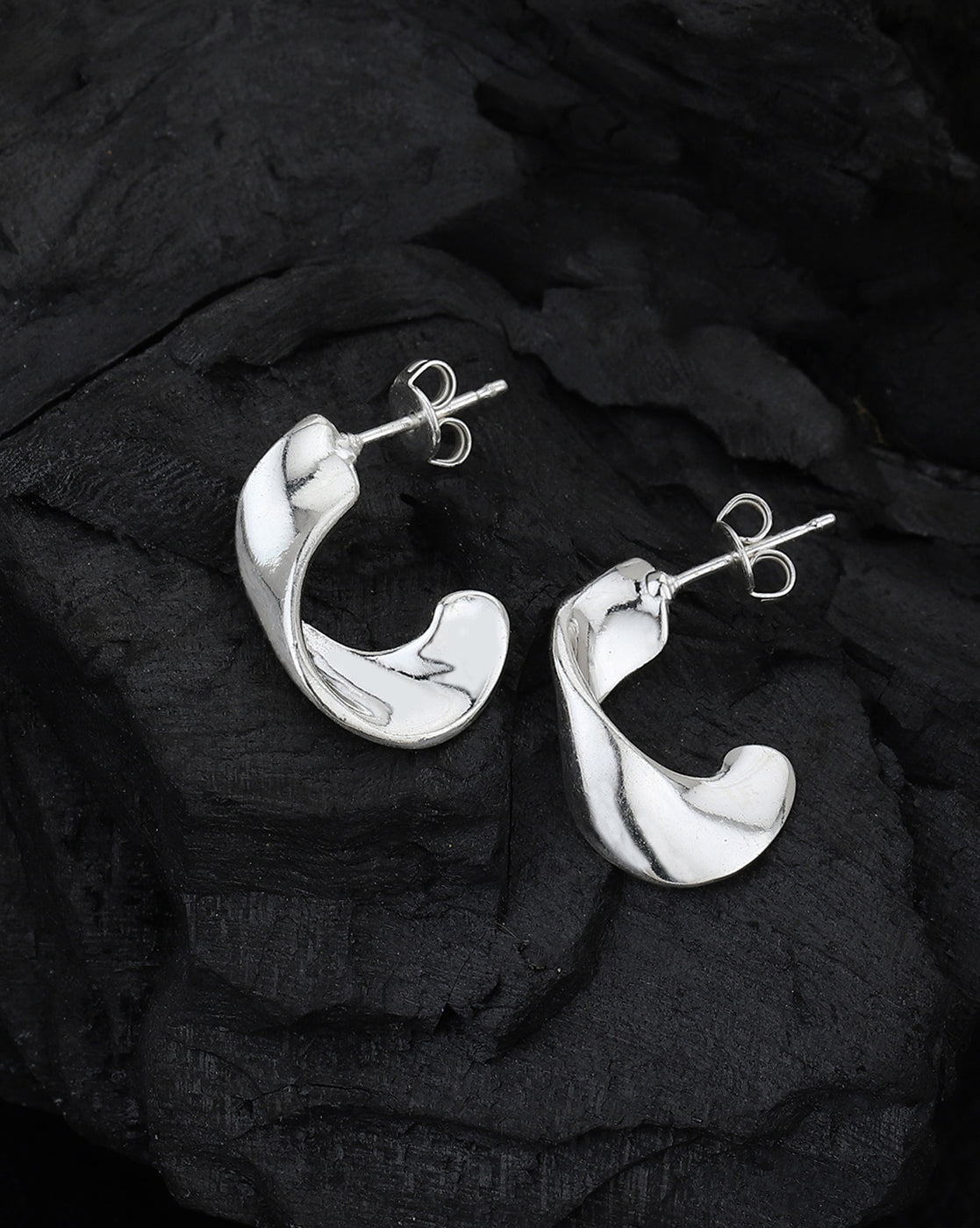 Carlton London Rhodium Plated Fancy Hoop Earrings