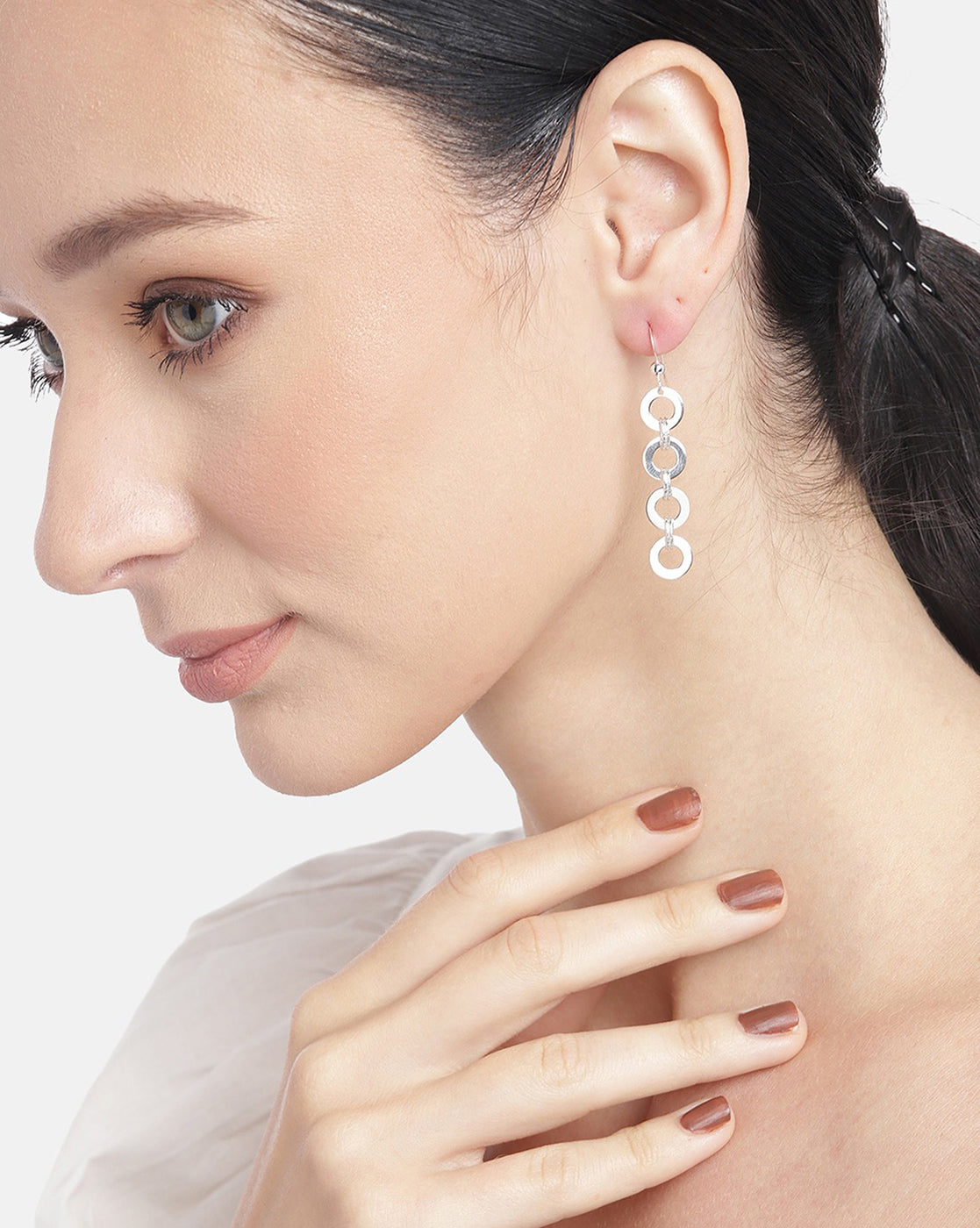 Carlton London Rhodium Plated Conteporary Drop Earring