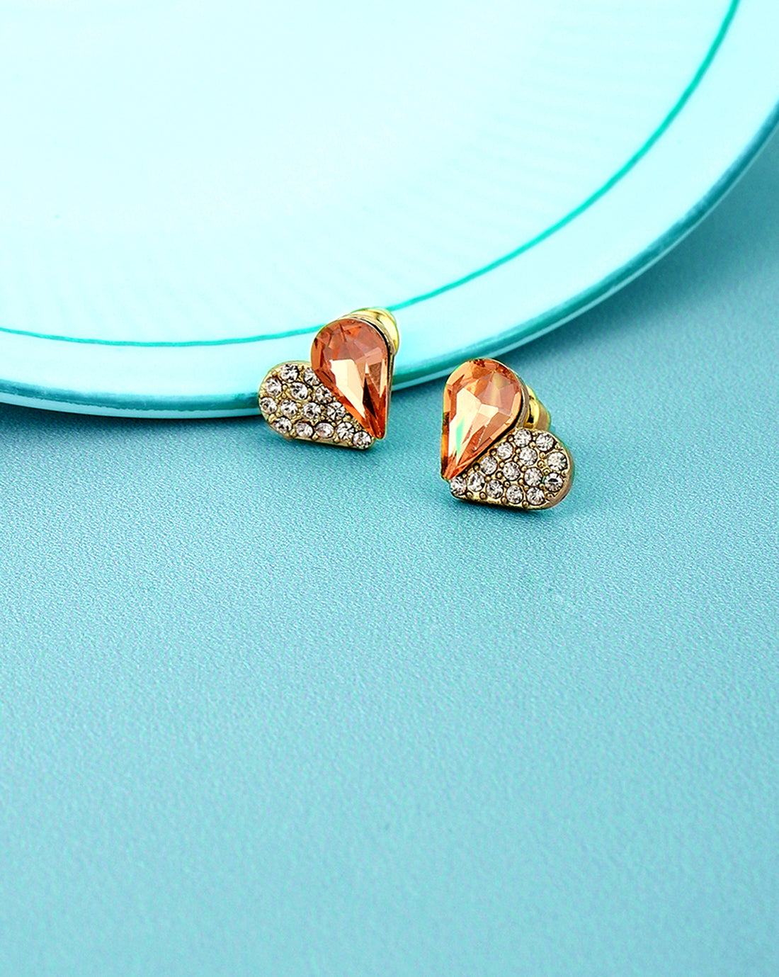 Gold Plated With Cz Heart Petite Stud Earring For Women