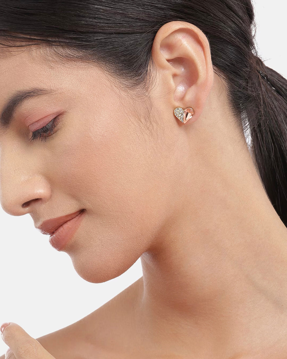 Gold Plated With Cz Heart Petite Stud Earring For Women