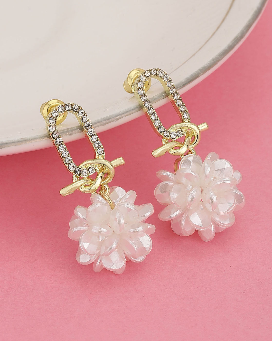 Gold Plated With Cz Floral Drop Earring For Women