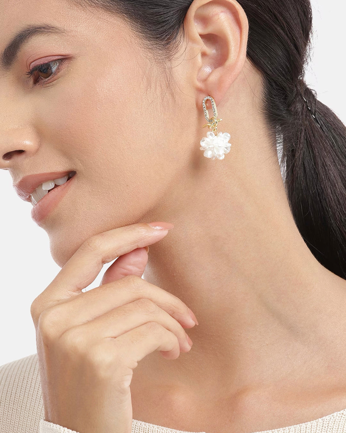 Gold Plated With Cz Floral Drop Earring For Women