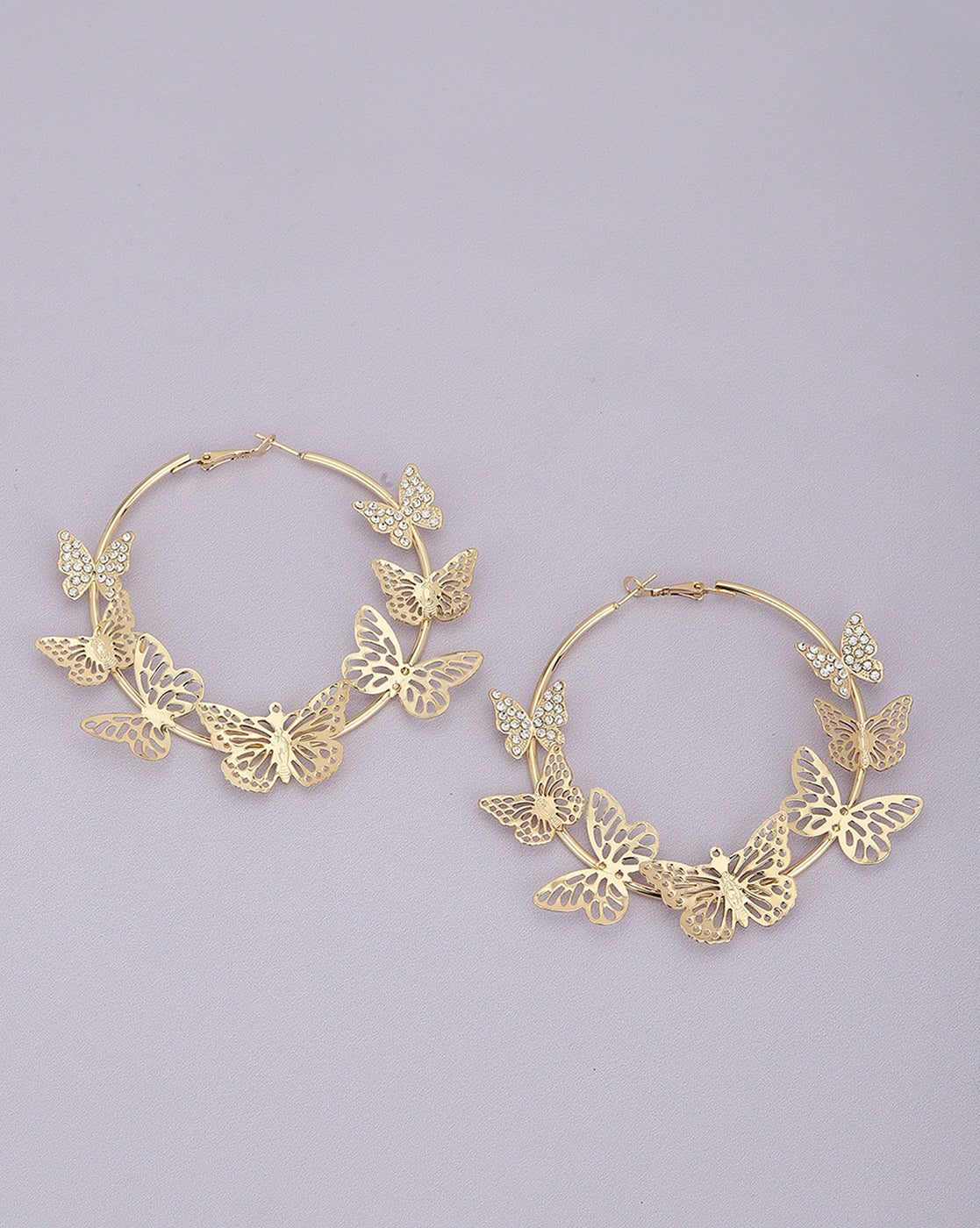 Gold Plated With Cz & Butterfly Bold Hoop Earring For Women