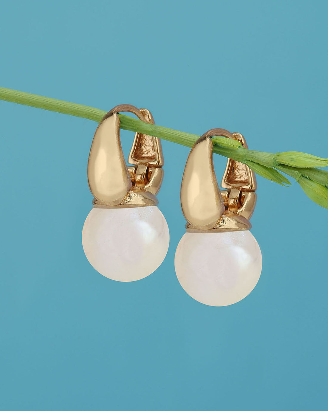 Gold Plated With Pearl Fancy Hoop Earring For Women