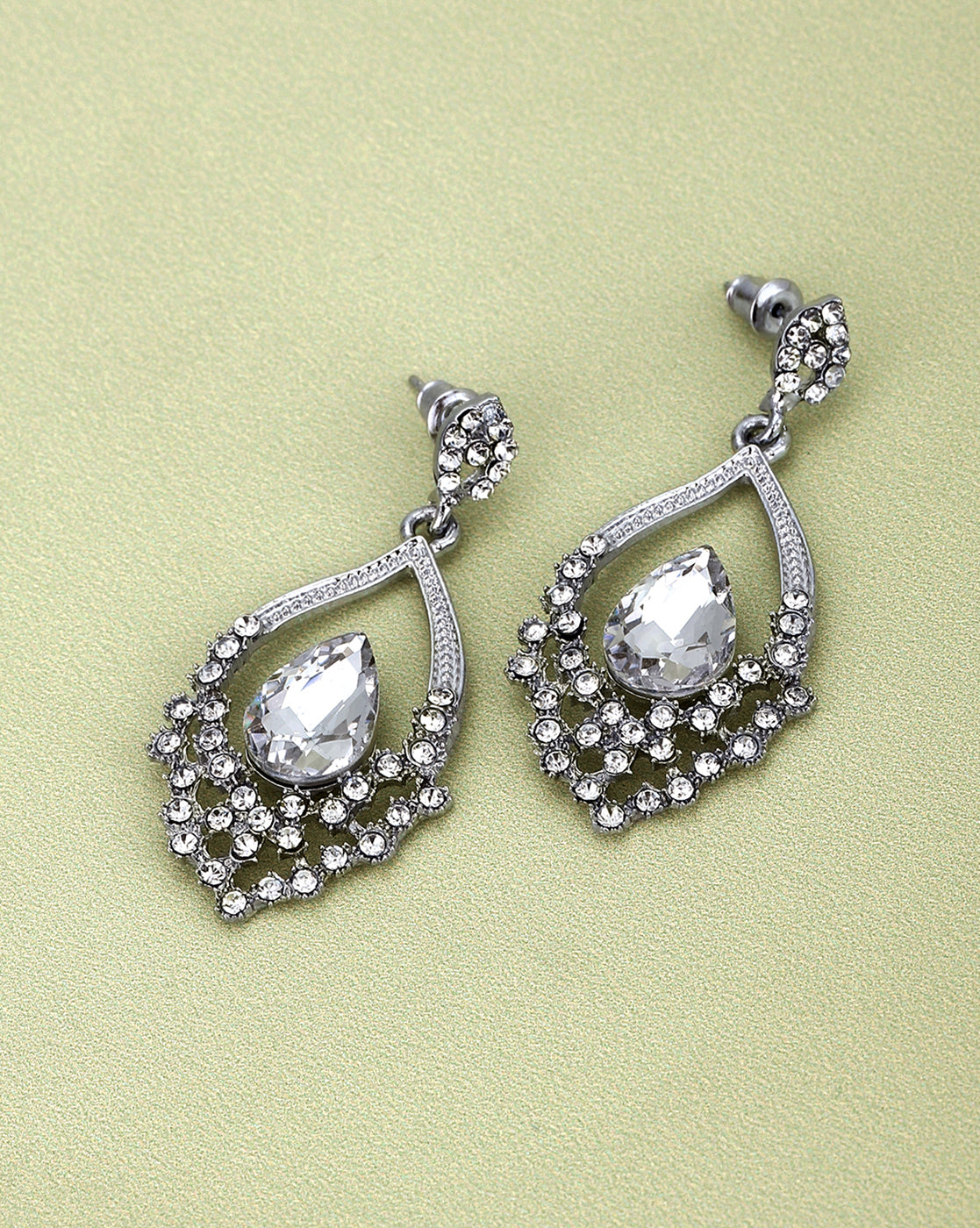 Rhodium Plated With Crystal Fancy Drop Earring For Women