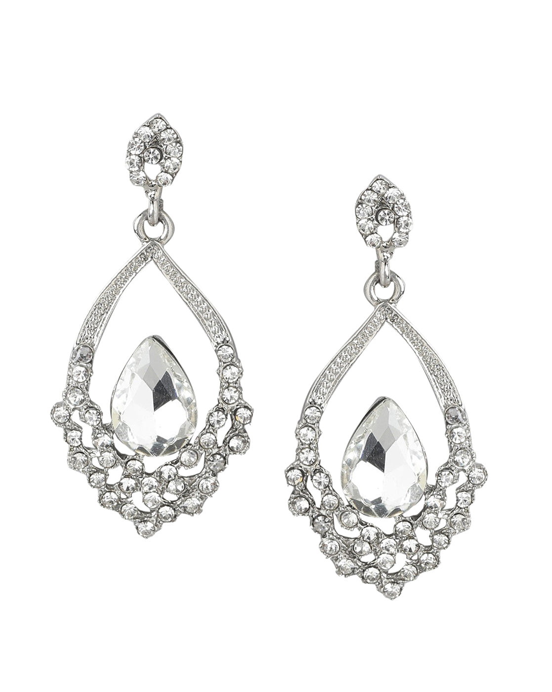 Rhodium Plated With Crystal Fancy Drop Earring For Women