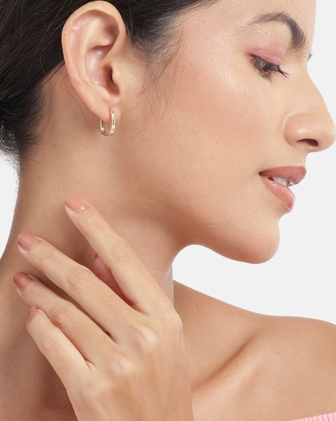 Gold Plated With Cz Petite Hoop Earring For Women