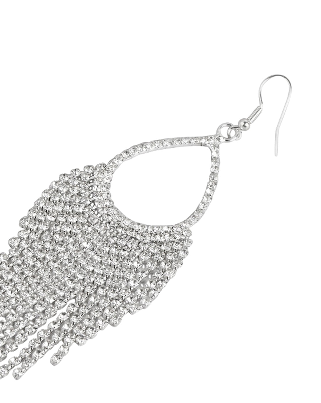 Fancy Cz Tassel Drop Earring With Rhodium Plated For Women